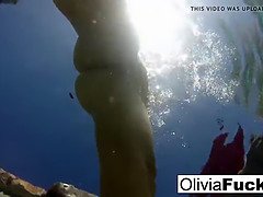 Olivia Austin has some summer fun in the pool