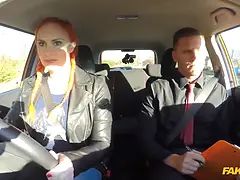 Faux driving school Ginger Big jugs and hairy ginger cunt in hot exam pound