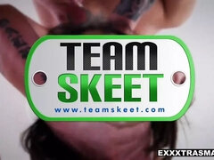 Petite mexican teenager spinner Katya Rodriguez takes on 2 Big Cocks