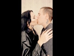 素人, カップル, ドレス, フランス人, キス, レザー, 淫乱熟女