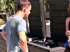 Grote mammen, Schattig, Roodharige vrouw, Tiener, Tieten likken