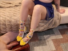 Big cock, Footjob, Shoes, Skirt, Slave, Socks