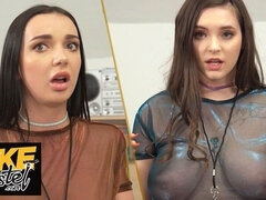 お尻, フェラチオ, 茶髪の, 巨乳な, 自然山雀, パーティ, 馬乗り, 三人