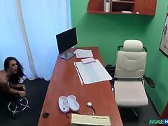 デカパイ, フェラチオ, イギリス人, 試験, なめる, オフィス, オーガズム, オマンコ