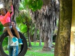 美女, デカパイ, フェラチオ, バック, 黒人, 自然山雀, アウトドア, ショートヘア