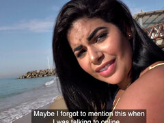 POV busty Latina babe enjoys public sex after casting