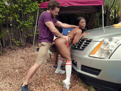 Black, Brunette, Car, Ebony, Hardcore, Pussy, Socks, Teen