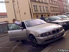 Big belly plumper picks up and rides stranger's cock