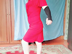 Leie, Grosser schwanz, Crossdresser, Süss, Tanzen, Selbstgemacht, Nackt, Rotschopf