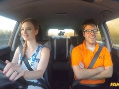 British redhead Zara Durose shows off her great breasts and a naughty driving school secret