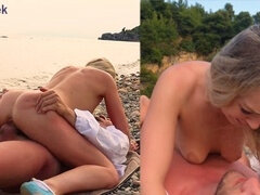 Enthousiasteling, Strand, Pijpbeurt, Sperma, Sperma shot, Buiten, Openbaar