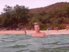 Strand, Badpak, Vriendin, Masturbatie, Buiten, Gezichtspunt, Openbaar, Roken