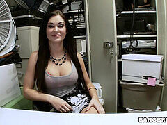 Kendall Karson, the brunette with a juicy booty, gets pounded hard and cums on a big dick