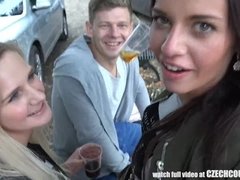 Grote mammen, Auto, Orgie, Buiten, Gezichtspunt, Openbaar, Geschoren, Trio