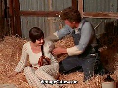 Busty Brunette's Hairy Cunt Fucked in a Barn (1970s Vintage)