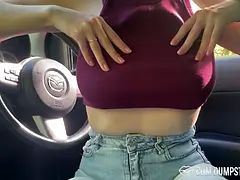 Cuddliesai's perfect jugs showcase & car loaded internal cumshot