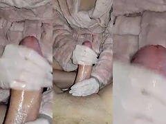 Буккаке, Семяизвержение, Перчатки, Ласковые ручки, Латекс, Массаж, Жена