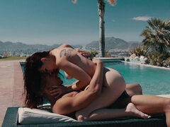 Black, Brunette, Hardcore, Interracial, Natural tits, Outdoor, Pool, Pussy