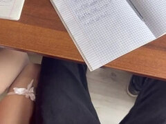 Classmate Jerks My Dick In Class - 18 Year Old Schoolgirl Handjob & Creampie