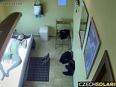 18, チェコ, Hd, なめる, オマンコ, 日光浴室, スパイ, ウェブカメラ