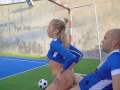 Petite cheerleader is fucked by a big+dicked soccer player