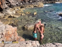 素人, お尻, ビーチ, フェラチオ, カップル, 手コキする, 自然山雀, アウトドア