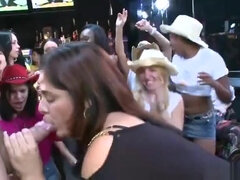 Lovely golden-haired latino female having fun at amazing group sex party