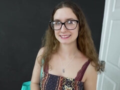 Geeky girl with a hot pussy is going to fuck during an audition