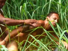 Negro, Pareja, Corridas, Polla, Gay, Al aire libre