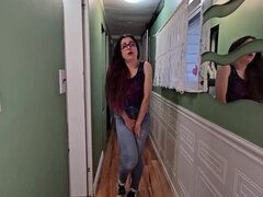 Nerdy Faery Soaks Her Tight Jeans and Squirts Hard