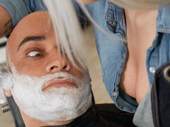 Marilyn Sugar serves rock hard cock and gets facial cum cleansing