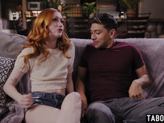 Petite redhead teen stepsister Scarlet Skies with small tits reconciles with her stepbrother and lures him into taboo sex She is sucking his dick then