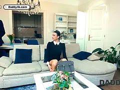 Daddy4k. hardcore slut clothed as wednesday is fingering to get daddy's Big Black Cock