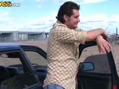 Blowjob, Car, Heels, Outdoor, Redhead, Threesome