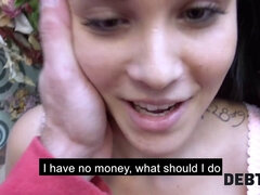 Pregnant blonde slut pays her debt with her shaved pussy and big tits in Debt4K POV