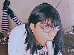 Enthousiasteling, Mooi, Zwart, Travestiet, Japaans, Ondergoed, Shemale, Zuigen