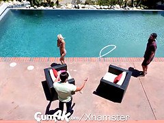 Grosser schwanz, Blondine, Blasen, Handjob, Hd, Lecken, Muschi, Titten