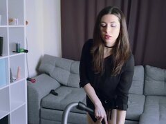 Horny girl is riding suction cup dildo in front of the webcam