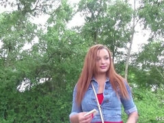 Enthousiasteling, Grote mammen, Sperma shot, Duits, Hardcore, Orgasme, Roodharige vrouw, Tieten likken