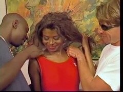 Stunning black beauty Sirena Lewis gets double penetrated and splashed with cum by Byron Long and Dave Hardman