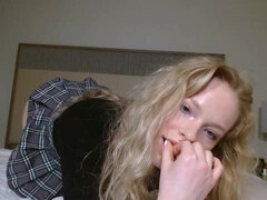 Curly Blonde Teen Camgirl - solo striptease