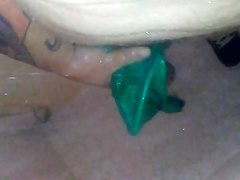 masturbating with exgfs (HeelGoddess) bra in shower