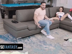 Lucky stud fucks petite Freya Von Doom on the pool table and swallows every drop