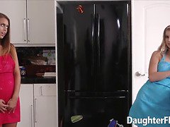 Pretty girls fellate sausage and fucking