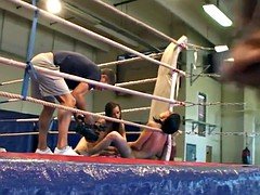 Lez babes wrestling on the floor
