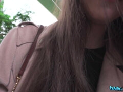 Smiley brunette with big naturals pleasures Martin outdoors