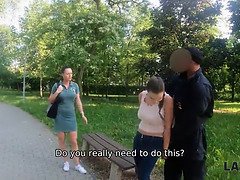 Sofia Lee gets her big boobs smashed while stealing stolen wallets in park