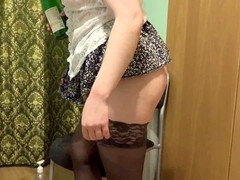 Hairy-pussy, under-a-short-skirt, anal-penetration