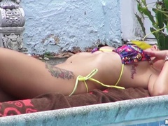 Sunbathing Beauty Loves Cock