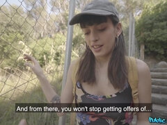 美女, デカパイ, フェラチオ, 巨乳な, ラティーナ, お金, アウトドア, 公共